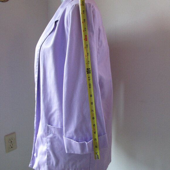 Lavender cotton-poly blazer lab jacket open front, lg pockets cuff sleeves - Picture 7 of 9
